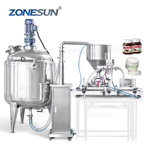 ZONESUN ZS-DTPT2自动双头化妆品洗涤剂洗发水瓶膏体灌装机，带混合罐和进料泵