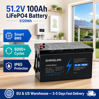 Batería LiFePO4 de 51.2V 100Ah con BMS de 100A, Carga Rápida 0.5C, Amplio Rango de Temperatura, IP65, para Uso Solar, RV, Marino, Sistemas de Respaldo Doméstico
