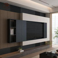 Mueble de TV de Pared con Almacenamiento Integrado, Mueble Flotante con Estantes Abiertos y Panel de Pared Acanalado