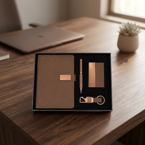 Set de Regalo Profesional para Oficina Cuatro en Uno: Cuaderno A5, Bolígrafo Magnético de Metal, Tarjetero y Llavero Personalizado de Cuero Sintético - Product Image 5