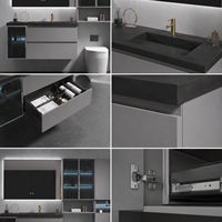 Meuble-lavabo flottant de luxe moderne avec vasque, miroir LED et armoire murale avec rangement en verre pour projets hôteliers