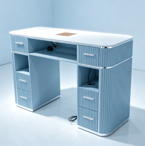 Modern White <b>Nail</b> Table Single Manicure <b>Desk</b> with Drawers Wood Top Salon Furniture for Beauty Studio - Product Image 4