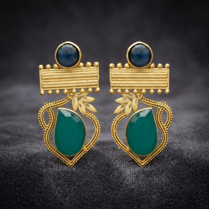 Boucles d'oreilles pendantes en laiton plaqué or faites à la main avec pierres précieuses, style ethnique, pour les occasions de mariage et de fête - Product Image 3