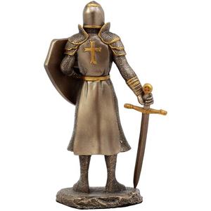 Bronzato Cavaliere Crociato Statuetta In Resina, Medievale Reale Vestito di Polyresin Armatura Cavaliere - Product Image 3