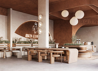 Ensemble table et chaises de salle à manger en bois massif, style moderne et luxueux, pour restaurants commerciaux, hôtels, cafés - 4 places, banquette écologique
