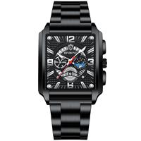 Montre carrée en quartz étanche de luxe pour homme, date, sport, cadran ajouré