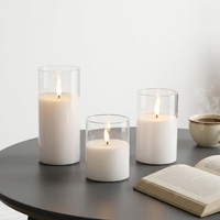 Bougies Pilier Matti en Verre Blanc Chaud, Fonctionnant sur Piles, Flamme Réelle 3D, Télécommande, Décoration Maison, Diwali, Noël