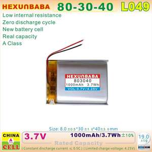 803040 3,7 В 1000 мАч 2 провода полимерный литий-ионный аккумулятор для динамика MP3 L049 - Product Image 3