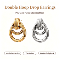 Boucles d'oreilles pendantes géométriques superposées en acier inoxydable plaqué or PVD, hypoallergéniques, avec double cercle entrelacé pour femmes