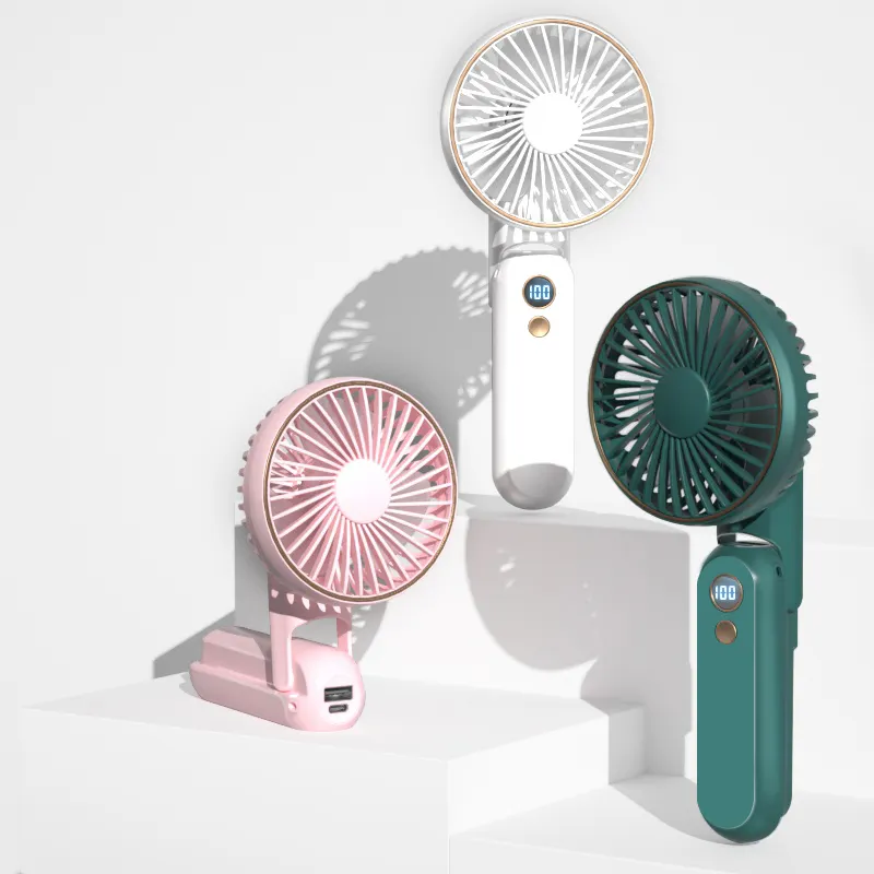 Rechargeable USB Mini Fan Foldable Desk Handheld Fan Portable Mini Fan with Power Bank LED Digital Screen