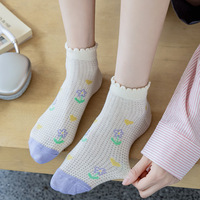 Nouveau style de chaussettes blanches fines pour femmes, chaussettes de bateau respirantes en coton, chaussettes japonaises mignonnes de bande dessinée, maille bouche à bulles, chaussettes en dentelle pour femmes, 2023