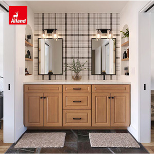 Meuble-lavabo <span class=keywords><strong>de</strong></span> salle <span class=keywords><strong>de</strong></span> bain classique en bois massif d'érable, teinté et peint, avec double vasque sous plan - Product Image 1