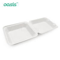 Boîte à lunch compostable Oasis CT3 1200ml en bagasse de papier, écologique, jetable, étanche et résistante à la graisse, 8 pouces