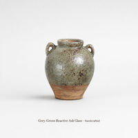 Vase en céramique rustique avec poignées, pot à fleurs artisanal vintage de style ferme pour la décoration intérieure européenne, pièce maîtresse