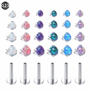 Piercing Labret Monore in Titanio G23 Senza Filettatura con Opale a Artiglio, Orecchini a Perno per Trago ed Elica, Piercing Push-in per Labbro, Gioielli per Cartilagine - Product Image 3