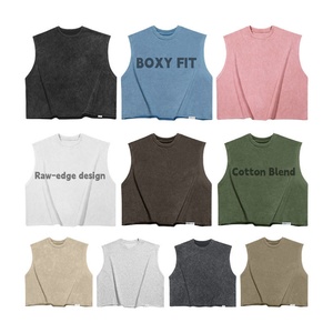 Custom Vintage 200gms Blank Breathable Acid Wash Cropped Boxy Vest Sleeveless T-Shirt Tank Top <strong>Men</strong> Oversized Distressed t Shirt - Product Image 2