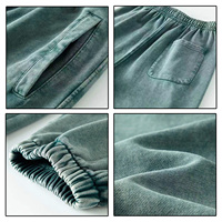 Celana Sweatpants Pria Batik Vintage Kualitas Tinggi 100% Katun, Pinggang Sedang, Acid Wash, Berat 420G, Model Longgar Retro Kasual