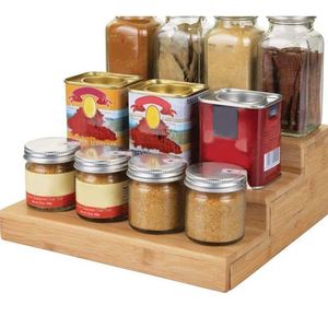 Organisateur de cuisine extensible à 3 niveaux en bambou, étagère à épices rétractable, organisateur d'armoire de cuisine - Product Image 3