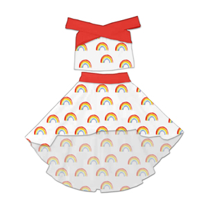 Milk Silk Girls 2Pcs Outfit Cross Wrap <b>Crop</b> <b>Top</b> + Hi Low Skirt Cartoon Print <b>Kids</b> Clothing Set - Product Image 5