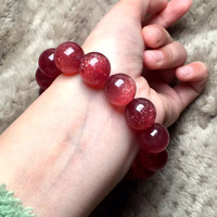 Bracelet en perles de quartz rouge étoilé russe naturel de qualité supérieure, bijou en pierres précieuses rouge doré pour collection