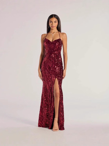 Best-selling European and American women's clothing: sexy strap <b>sequin</b> dress, fashionable and versatile long gown - Product Image 1