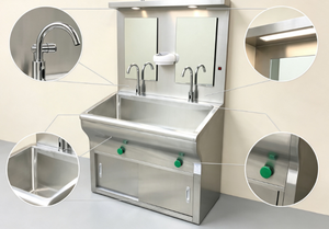 Hochey Medical WB-H2 Modelo Más Vendido <span class=keywords><strong>de</strong></span> Lavabo Doble <span class=keywords><strong>de</strong></span> Acero Inoxidable para Uso Médico con Diseño <span class=keywords><strong>de</strong></span> Respaldo Alto - Product Image 2