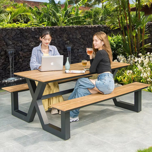 Wholesale Picnic <b>Table</b> Wood Aluminum Garden <b>Table</b> Metal Frame Matched <b>Plastic</b> Wood Slats <b>Table</b> Set Urban Furniture WTC023 Wholes - Product Image 6
