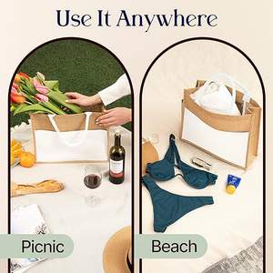 Custom Promotional <b>Gifts</b> Lunch Beach Vacation <b>Bride</b> Zipper Pocket Women's White Tote Jute <b>Bag</b> for Advertising - Product Image 5