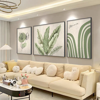 Peinture à l'huile texturée faite à la main de haute qualité, 100 % peinte à la main, motif feuilles vertes, triple composition, pour décoration murale, vente en gros