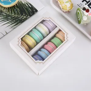 Custom Luxury White Gift Food Biscuit Pastry Box Sweet Cake Cookie Packaging Paper Macaron Box with Clear Window and Grid