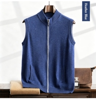 Gilet à col montant pour homme, cardigan zippé en cachemire, gilet tricoté sans manches