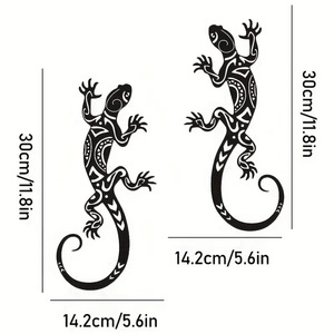 Art déco moderne, artisanat en fer forgé, 2 silhouettes de gecko en métal, base en toile, sculpture murale, décoration de cour, multi-pièces - Product Image 5