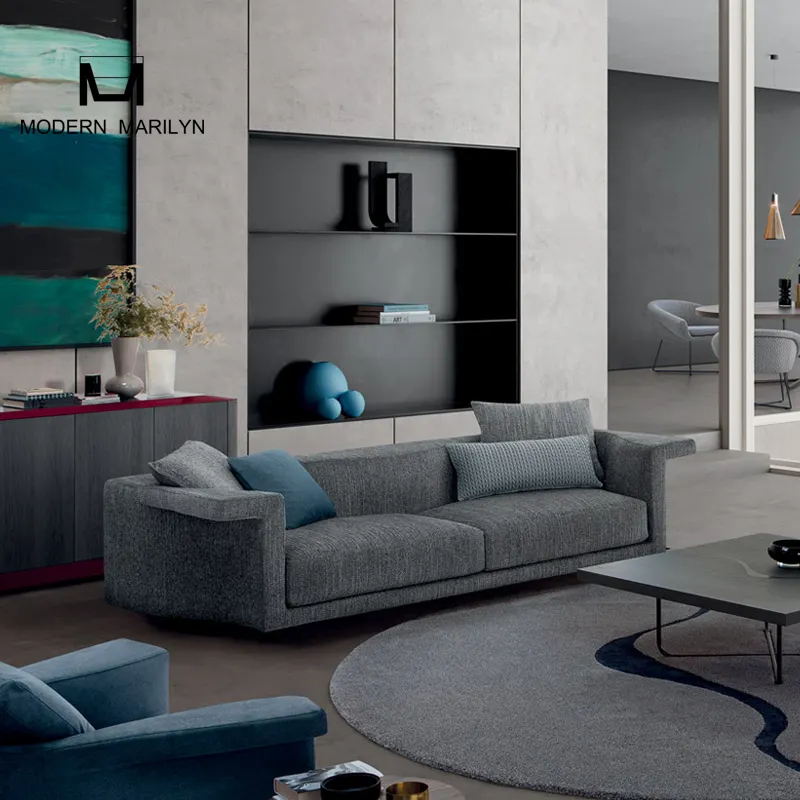 Italienische hochwertige einzigartige 3D-minimalistische Heimmöbel individuelles Leder und Stoff geteilte Sofas Wohnzimmer 3-Sitzer Doppelsofa