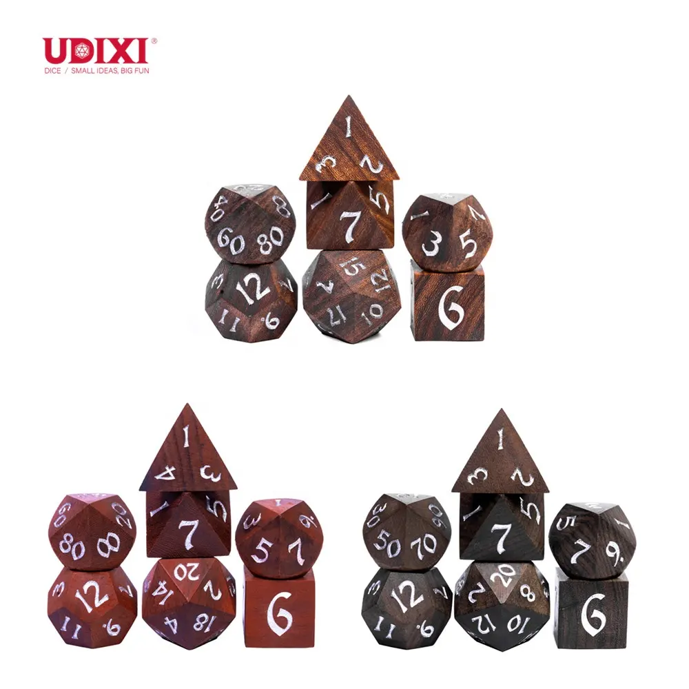 Udixi Polyed risches Holz benutzer definierte Logo RPG Dungeons und Drachen Holz würfel Spielset Hohe Qualität