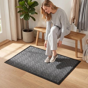 EIFFEL HOME Four Seasons Korean Style Striped Rectangular Medium Thickness Floor Mat Black W-pattern Polypropylene Door Mat - Product Image 1