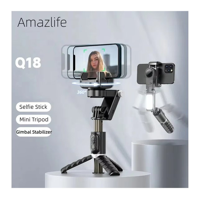 The Universal Stabilizer Q18 Wirelessly Controls the Rotating Tripod Selfie Stick for Automatic Face Tracking on Phones with Lig