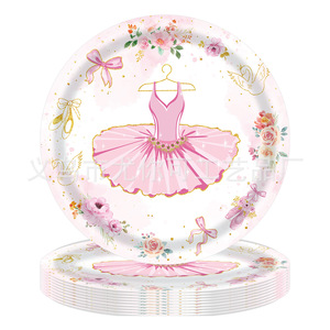 Vaisselle de fête sur le thème du ballet, 60-80 pièces, assiettes en papier, gobelets, serviettes, couverts, pour fête d'anniversaire de fille, décorations florales - Product Image 2