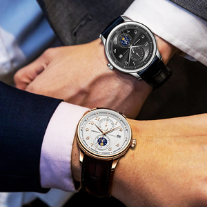 Relojes Mecánicos de Diseño para Hombre BORMAN, Creativos con Doble Esfera y Correa de Cuero y Acero Inoxidable - Product Image 3