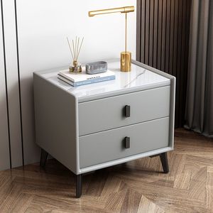 Denlais Nightstand Sintered Stone Top 2 Drawer Electric Bedside <b>Table</b> Modern Bedroom Furniture With <b>Wheels</b> - Product Image 2