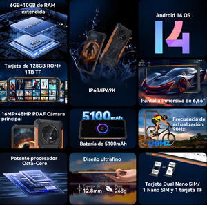 Téléphone robuste CUBOT KINGKONG ES 16MP avant + 48MP principal, écran 6,56 pouces HD+, double carte, octa-core, Android 14, 90 Hz, 5100 mAh, 6+128 Go - Product Image 3