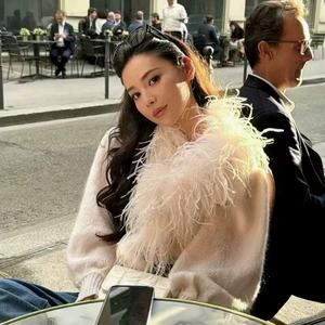 <span class=keywords><strong>Maglione</strong></span> Cardigan Casual da donna autunno inverno stile francese con giunzione di <span class=keywords><strong>piume</strong></span> a maglia corta - Product Image 4