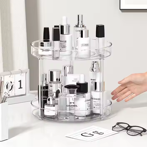 Organizador de maquillaje de plástico PET transparente giratorio de 360 °, estante de almacenamiento de cosméticos para uso doméstico - Product Image 2