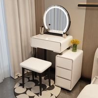 Table de maquillage compacte pour chambre et salle de bain, style moderne et épuré, avec plateau en granit, lampe d'ambiance intégrée et design écoresponsable