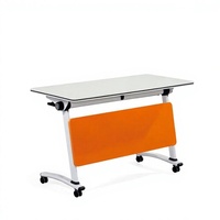 Table de formation mobile professionnelle pliable avec cadre blanc, panneau orange et roulettes pour réunions de bureau, salles de formation et salles de classe