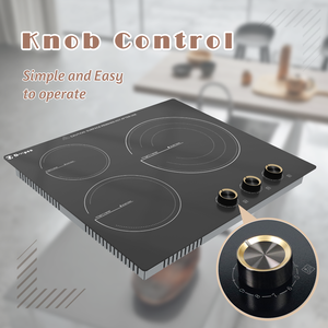 Table de cuisson électrique 24 pouces - 3 brûleurs Table de cuisson électrique en céramique encastrée, table de cuisson en céramique radiante avec 9 niveaux de chauffage 6000W - Product Image 6