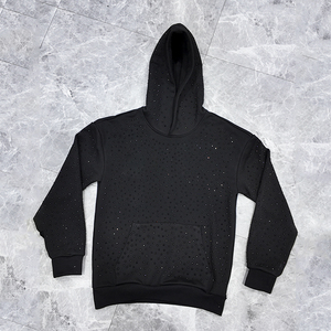 Sudadera Streetwear Desgastada 100% Algodón, Tejido French Terry Grueso, Talla Grande, 500 Gsm, Diseño Gráfico Personalizado, Negro con Pedrería, Estilo Y2K - Product Image 5