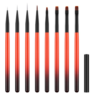 Pinceaux de manucure professionnels pour nail art, avec manche en acrylique transparent dégradé rouge-noir, poils en nylon, pour gel, liner et construction d'ongles - Product Image 5