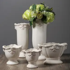 Vas Keramik Gaya Nordic Putih Elegan Retro Jarron De Ceramic Nordico