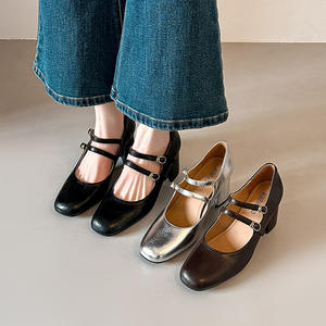 Chaussures Mary Jane rétro françaises à bout carré et talon épais pour femme, avec boucle métallique cousue, respirantes et légères, escarpins de printemps - Product Image 2