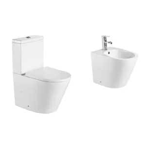 ऑस्ट्रेलियाई मानक उच्च गुणवत्ता सेनेटरी माल बाथरूम सेट डब्ल्यूसी शौचालय दो टुकड़ा, दो टुकड़ा Rimless Washdown मंजिल घुड़सवार